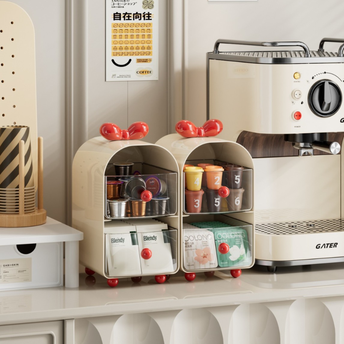 Coffee Equipment Organizer - Creamy Coffee Capsule Organizer, 2-Tier Drawer